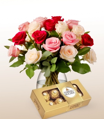 Assorted Roses with Chocolate Box