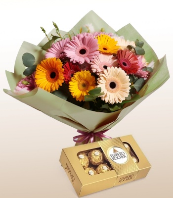 Sweet Gerberas with Ferrero Rocher Chocolate Box