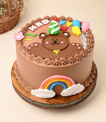 Hbd Cream Cake - Cutesy Teddy