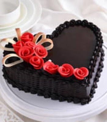 Heart Shape Chocolate Truffle Cake with Fondant Roses