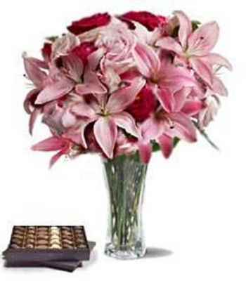 Chocolates with Romantic flowers