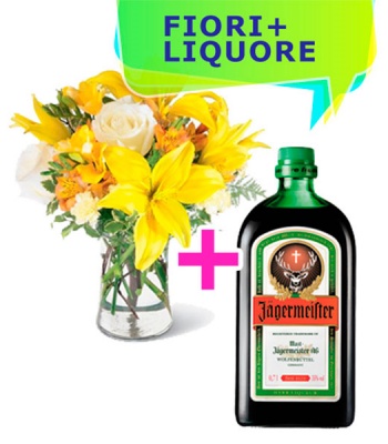 Assorted Flowers with Jaegermeister Bitters Bottle