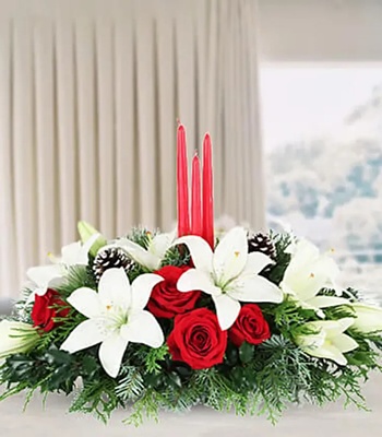 Christmas Centerpiece - White And Red Flowers
