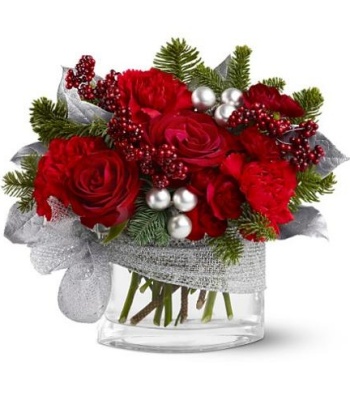 Christmas Flowers In Glass Vase