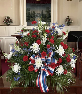 Funeral Arrangement Of Red And White Flowers