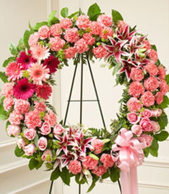 Funeral Wreath Of Pink Flowers