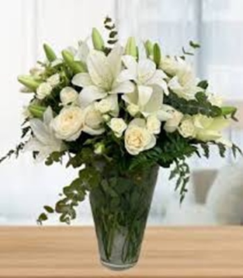 Lily and Rose Arrangement - White Flowers