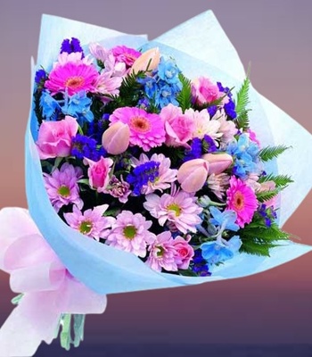 Mix Flower Bouquet - Pink and Blue Flowers