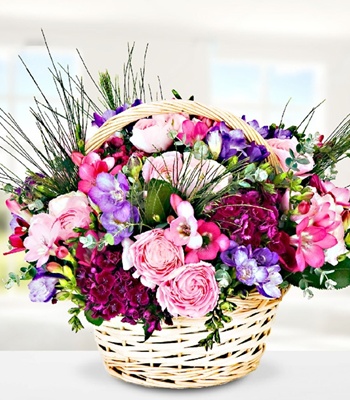 Purple And Pink Flower Basket