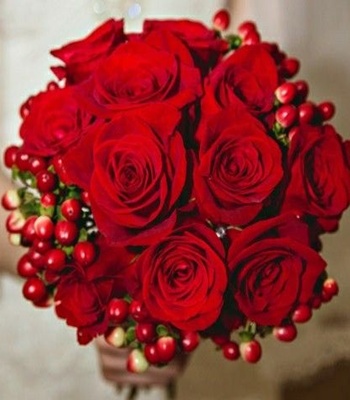 Red Roses with Red  Berries