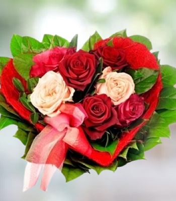 Red And White Rose Bouquet - Heart Shape