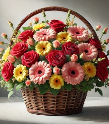 Rose and Gerbera Flower Basket