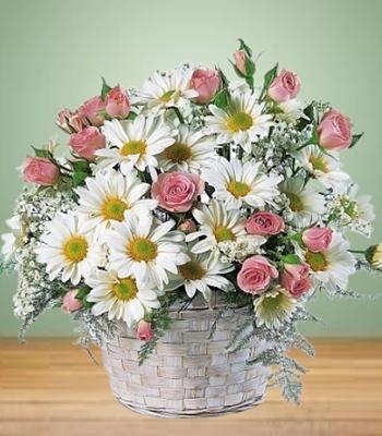Rose and Daisy Flower Basket