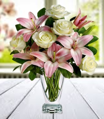 Rose And Lily Bouquet - Pink And White