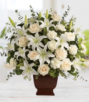 Rose and Lily Flower Basket - White Flowers