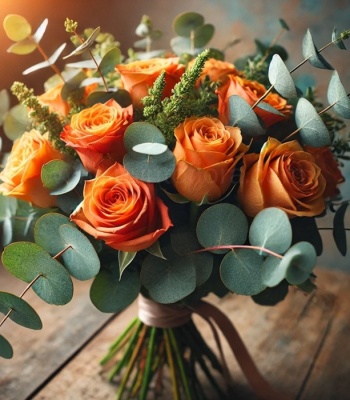 Roses with Eucalyptus Flower Bouquet