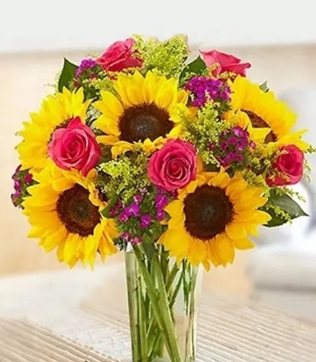 Sunflowers And Pink Flower Bouquet
