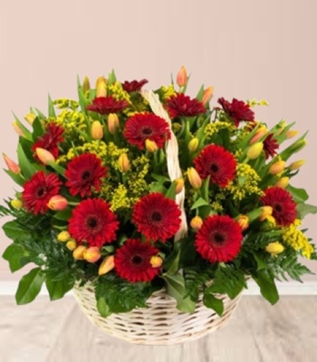 Tulips And Gerbera Flower Basket