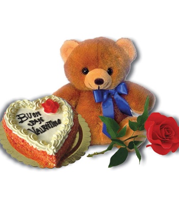 Valentine's Day Gift Combo - Rose, Cake and Teddy