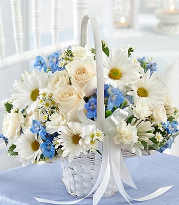 White And Blue Flower Basket
