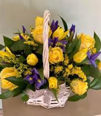 Yellow And Blue Flower Basket