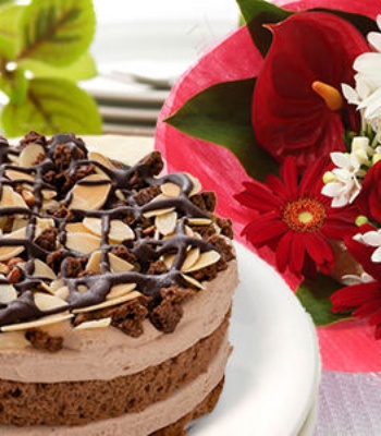 Flower bouquet and Birthday Cake