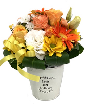 Mix Flowers in White Pastel Pot