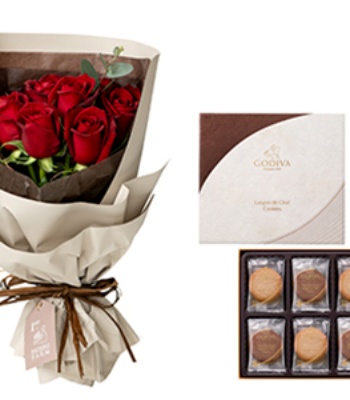 Red Rose bouquet and GODIVA Assorted cookies