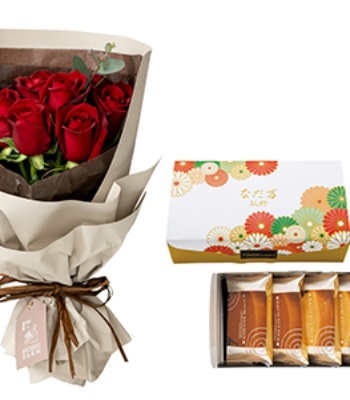 Red Rose bouquet with baumkuchen