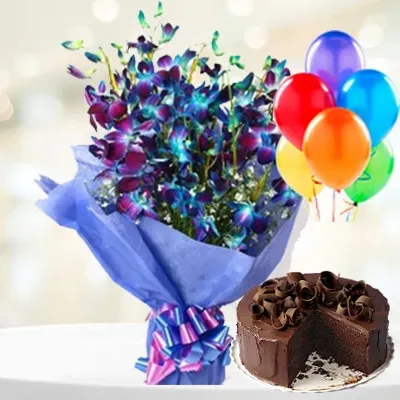 Blue Orchid and Cake Gift Combo