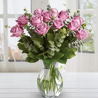 Purple Rose Arrangement in Vase