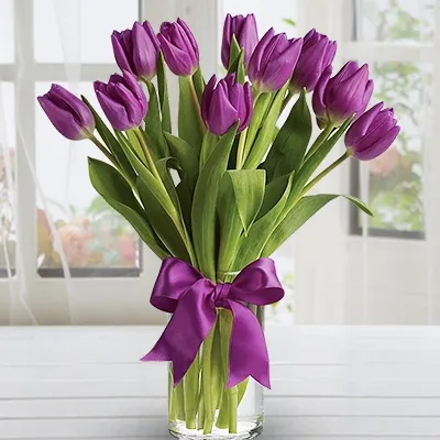 Purple Tulip Flower Arrangement in Vase