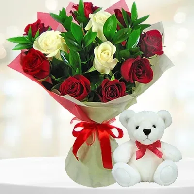 Rose And Teddy Bear Gift Combo