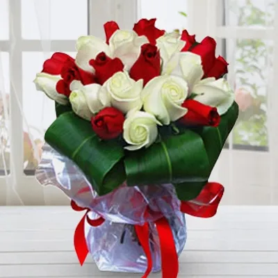 Valentines Red and White Roses