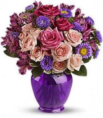 Assorted Flowers in Purple Ginger Jar