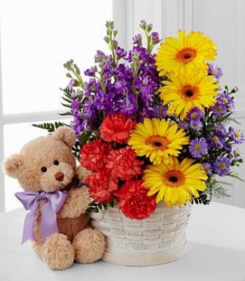 Flower Basket with Teddy Bear