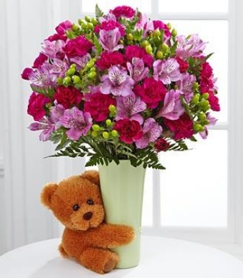 Peruvian Lilies with Bear Hugging Vase