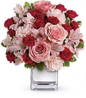 Pink and Red Roses with Alstroemeria