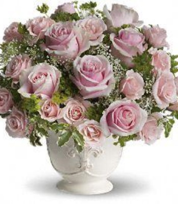 Pink Roses in Ceramic Vase