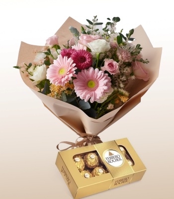 Roses And Gerbera Flowers With Chocolate Box