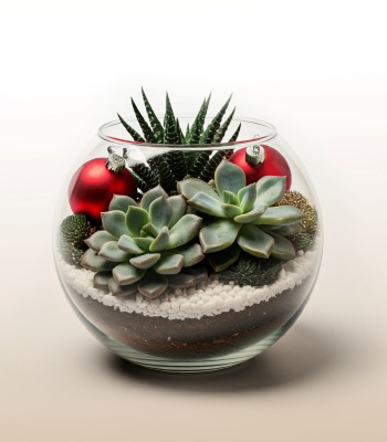 Succulents with Christmas Ornaments