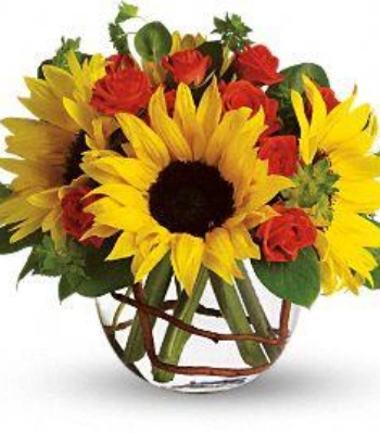 Sunflowers and Roses in Vase