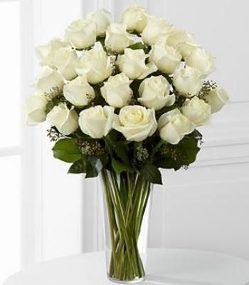 White Roses in Glass Vase