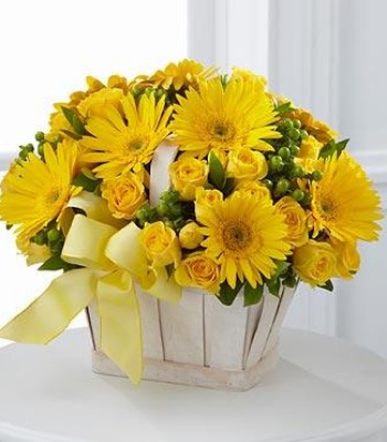 Yellow Gerbera Daisy and Rose Bouquet