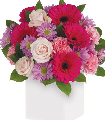 Hot Pink Gerberas with Roses and Carnations