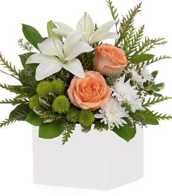 Peach Roses and White Lilies