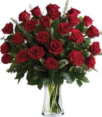 Red Roses in Vase - 24 Stems