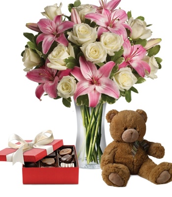 Romantic Gift Combo - Flowers, Chocolates and Teddy