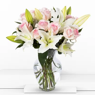 Lily And Rose Arrangement In Vase