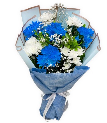 Daisy Flower Bouquet - White and Blue